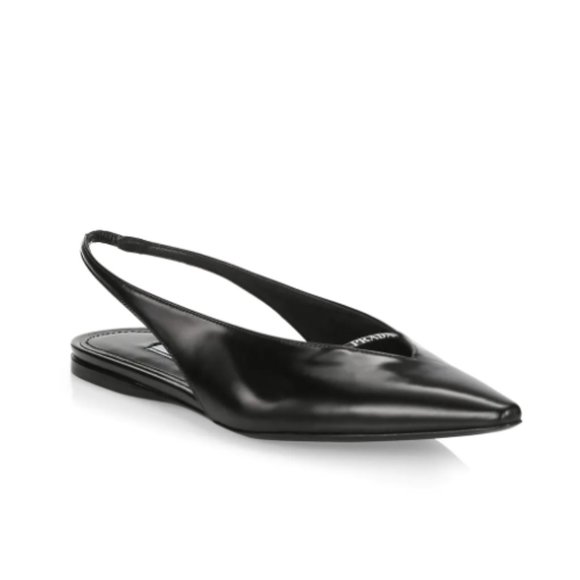 Prada Brushed Leather Slingback Logo Detail Flats - Picture 2 of 13